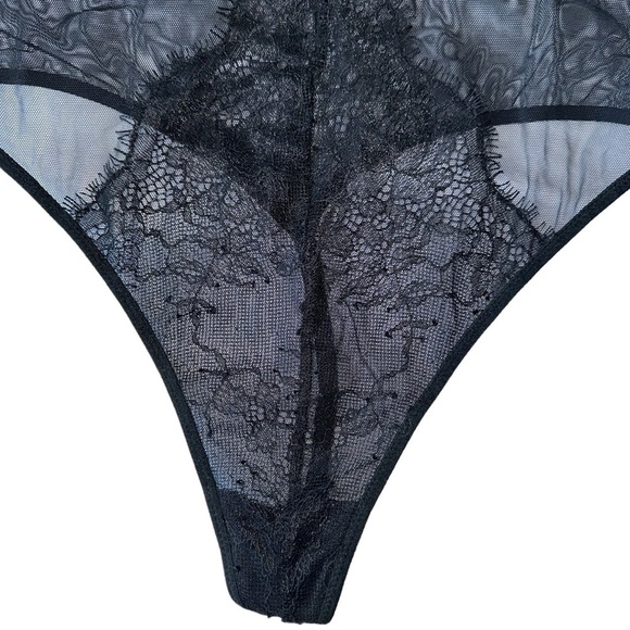 VICTORIA'S SECRET SEXY BLACK LACE MESH SLIP-ON BODYSUIT ONE-PIECE LINGERIE S - Picture 5 of 16